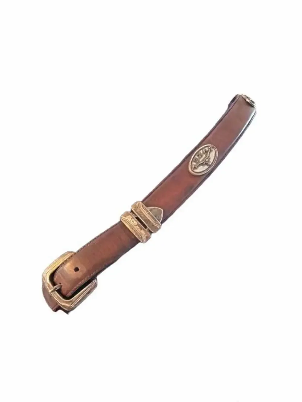 Vintage Brown Leather Western Belt with Texas Longhorn Conchos